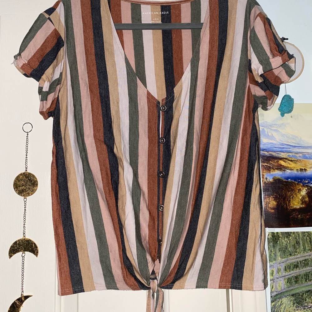 American Eagle Striped Tie-Front top